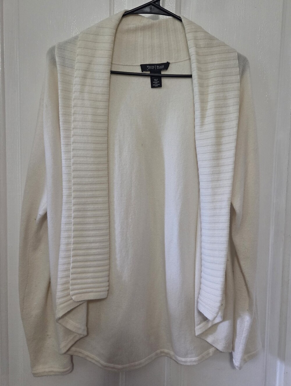 White House Black Market Cream Ribbed-Collar Cardigan